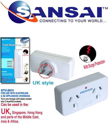SANSAI Travel Double Adaptor for NZ to UK Singapore Malaysia HK